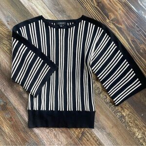 Liverpool, Dolman 3/4 Sleeve w Vertical Stripe Black & Ecru Stripe Sweater